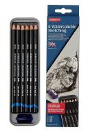 Набор чернографитных карандашей WATERSOLUBLE SKETCHING HB 4B 8B 6шт. в металлической упаковке