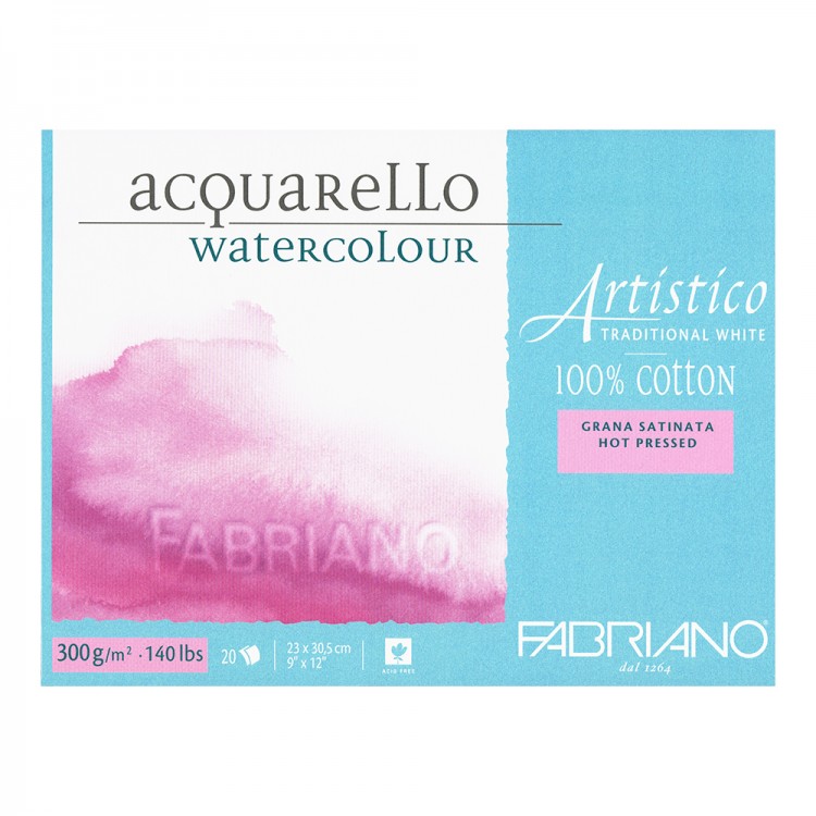 Альбом для акварели ARTISTICO TRADITIONAL WHITE 300г/кв.м 230х305мм grain satin (мелкое зерно) 20л. хлопок 100% склейка по 3 988.00 руб от Fabriano