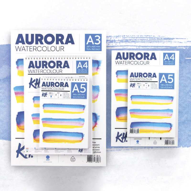 Альбом для акварели AURORA 300г/кв.м (А5) 148х210мм 12л. среднее зерно на спирали целлюлоза 100% по 585.00 руб от AURORA
