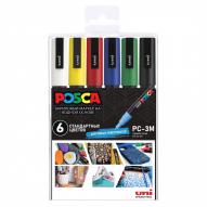 Набор маркеров POSCA PC-3M 6шт. стандартные цвета пластиковая уп-ка