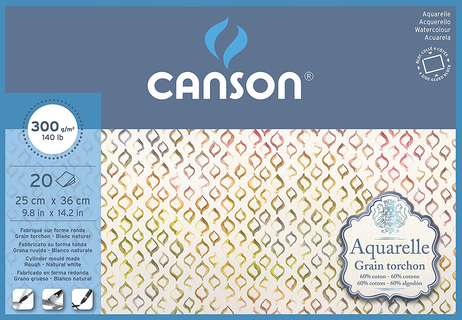 Блок для акварели CANSON 300г/кв.м 250х360мм крупное зерно 20л. склейка по 5 359.00 руб от Canson