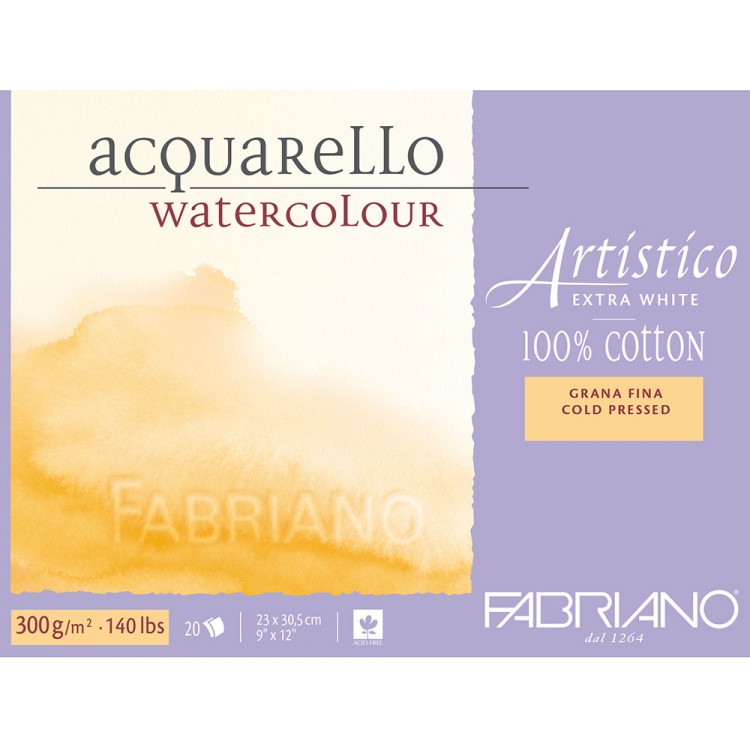 Альбом для акварели ARTISTICO EXTRA WHITE 300г/кв.м 230х305мм 20л. grain fin (среднее зерно) склейка хлопок 100% по 3 988.00 руб от Fabriano