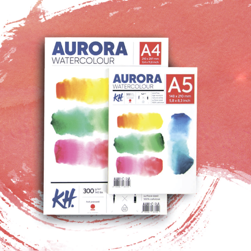 Альбом для акварели AURORA 300г/кв.м (А5) 148х210мм 12л. гладкая на спирали целлюлоза 100% по 585.00 руб от AURORA