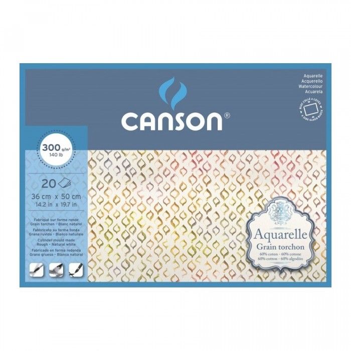 Блок для акварели CANSON 300г/кв.м 360х500мм крупное зерно 20л. склейка по 9 608.00 руб от Canson