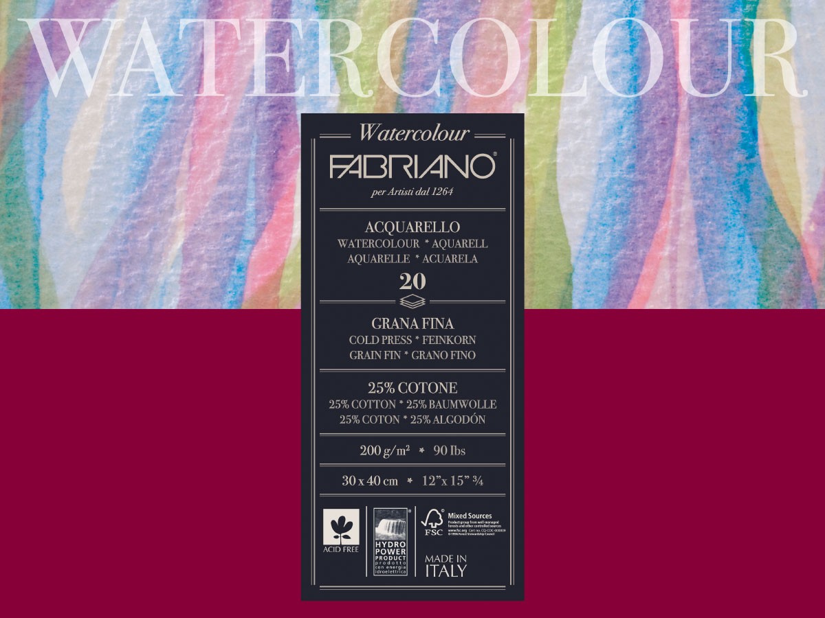 Альбом для акварели WATERCOLOUR STUDIO 200г/кв.м 300х400мм grain fin (среднее зерно) 20л. хлопок 25% склейка по 1 288.00 руб от Fabriano