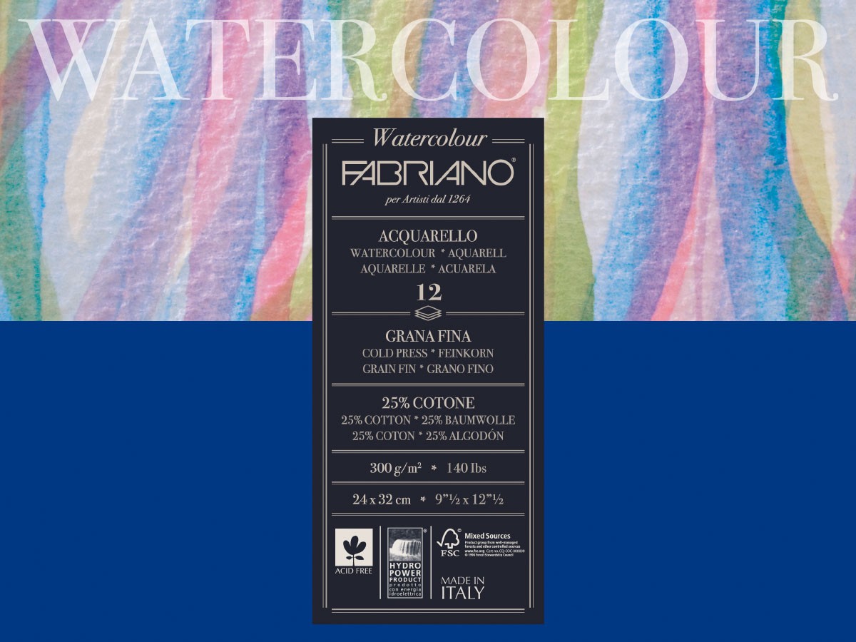 Альбом для акварели WATERCOLOR STUDIO 300г/кв.м 240х320мм мелкое зерно 12л. по 743.00 руб от Fabriano