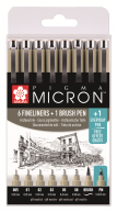 Набор линеров Pigma Micron 8шт. d:0,2/0,25/0,3/0,35/0,45/0,5/brush + PN черный