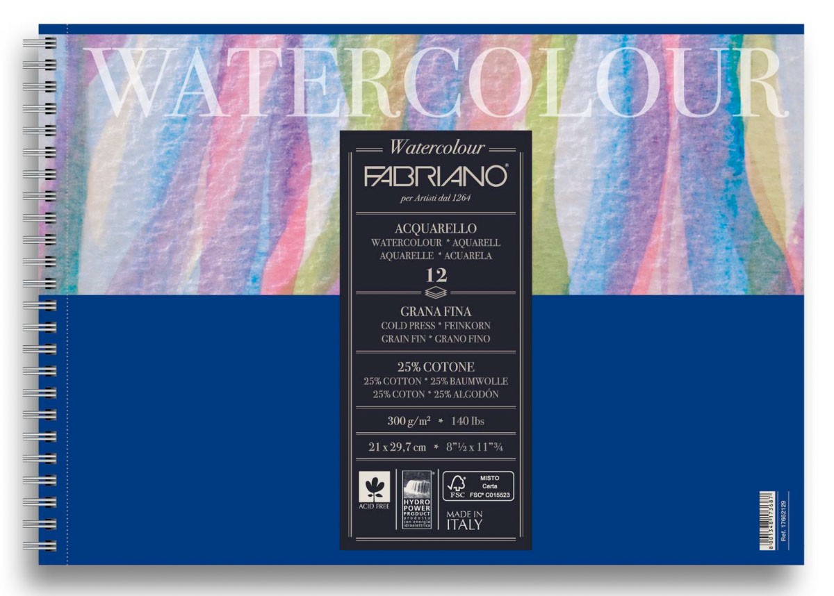 Альбом для акварели WATERCOLOR STUDIO 300г/кв.м (А4) 210х297мм мелкое зерно 12л. по 838.00 руб от Fabriano