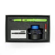 Набор ручка перьевая SAFARI F зеленая + черный картридж, синие чернила, конвертер картонная уп-ка