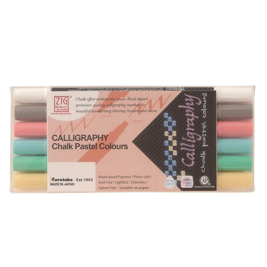Набор маркеров для каллиграфии CHALK CALLIGRAPHY d:2-3,5мм 6шт. пластиковая уп-ка по 1 190.00 руб от ZIG Kuretake