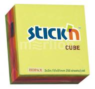 Блок для заметок STICK'N 51x51мм, 250л, самоклеящийся бумажный, неон 5цв. в уп-ке по 70.00 руб от HOPAX