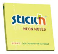 Блок для заметок STICK'N 76x76мм, 100л, самоклеящийся бумажный, неон желтый по 50.00 руб от HOPAX